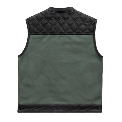 Hunt Club Motorcycle Leather Canvas Vest Green Men's Canvas Vests Vests