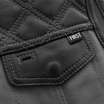 Hunt Club Motorcycle Leather Canvas Vest Grey Men's Canvas Vests Vests