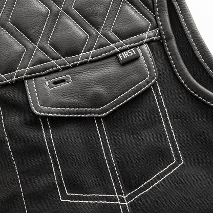 Hunt Club Motorcycle Leather Canvas Vest White Stitch Men's Canvas Vests Vests