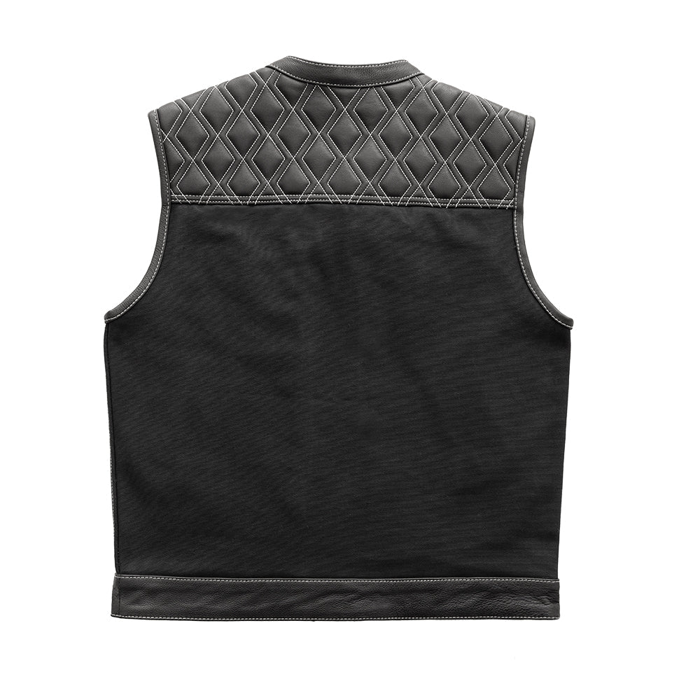 Hunt Club Motorcycle Leather Canvas Vest White Stitch Men's Canvas Vests Vests