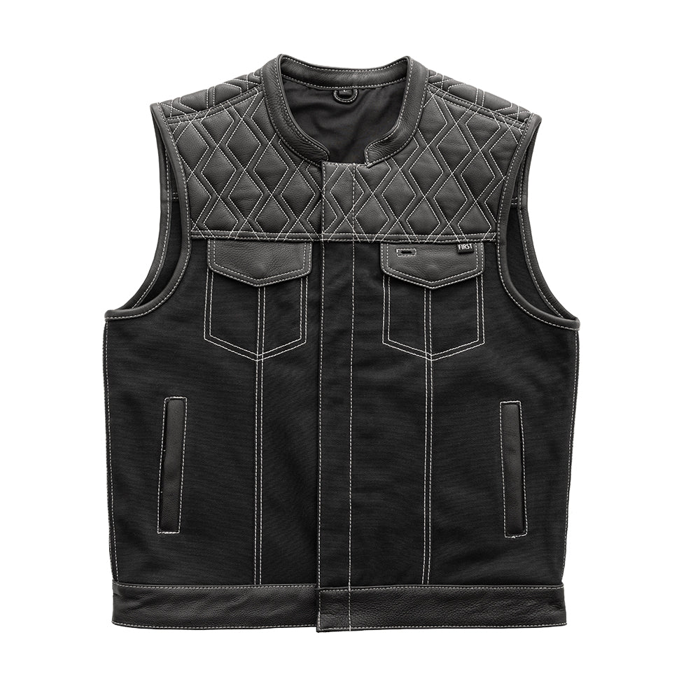 Hunt Club Motorcycle Leather Canvas Vest White Stitch Men's Canvas Vests Vests White S