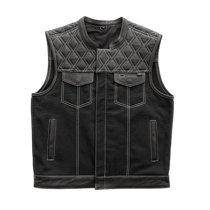Hunt Club Motorcycle Leather Canvas Vest White Stitch Men's Canvas Vests Vests White S