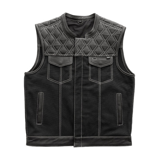 Hunt Club Motorcycle Leather Canvas Vest White Stitch Men's Canvas Vests Vests White S