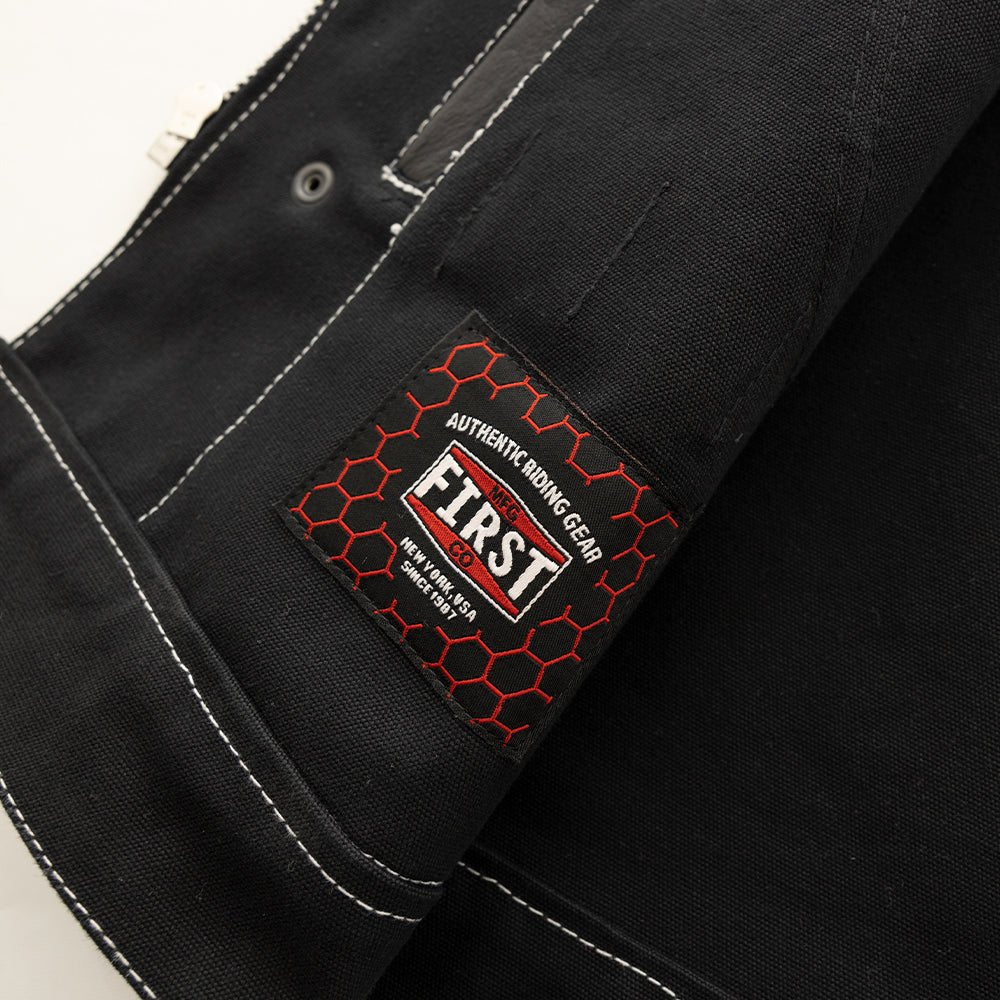Hunt Club Motorcycle Leather Canvas Vest White Stitch Men's Canvas Vests Vests