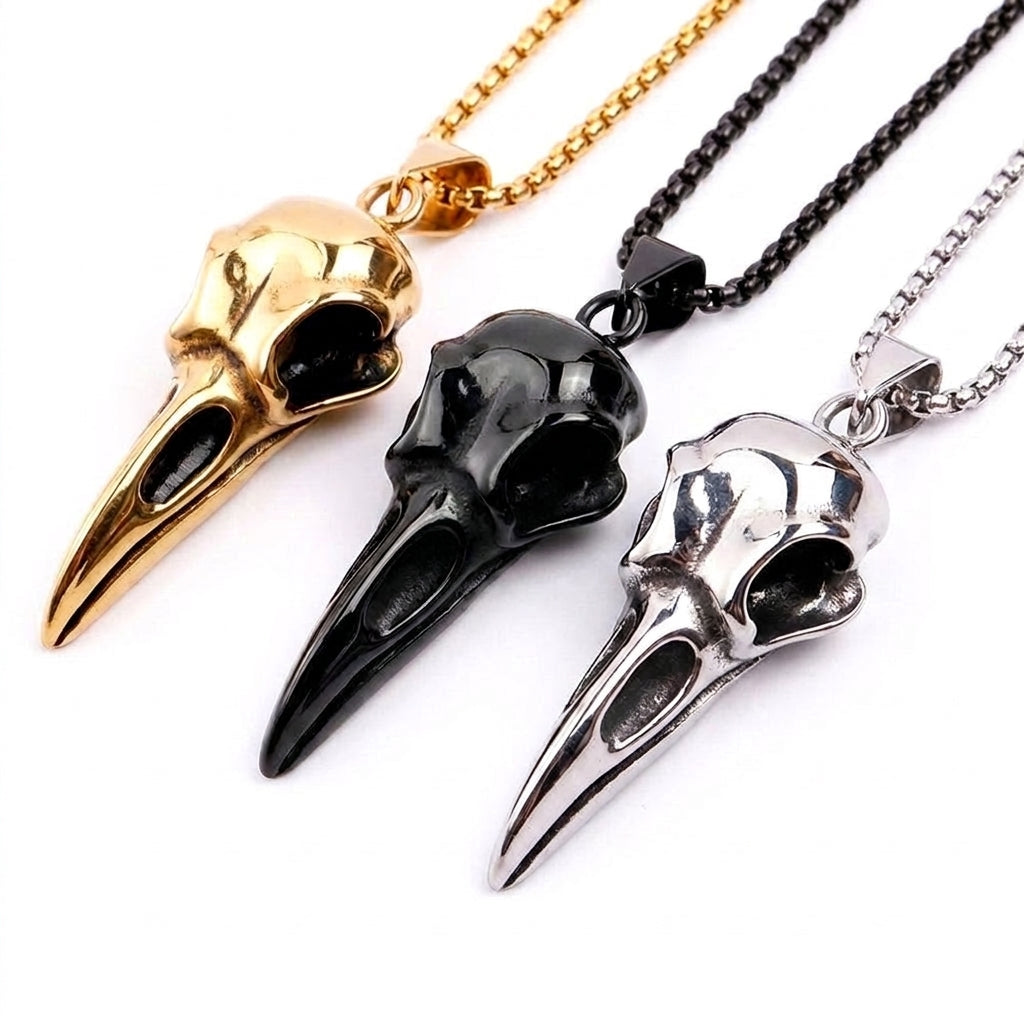 Stainless Steel Biker Ring - Punk Vintage Viking Crow Head Bird Skull
