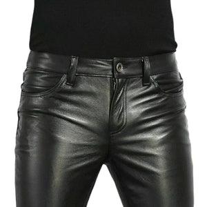 Mens Faux Leather Motorcycle Pants Slim Fit with Stretch Comfort