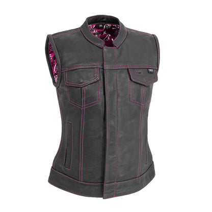Jessica Women's Motorcycle Leather Vest - Pink - Limited Edition Women's Leather Vest Vests XS