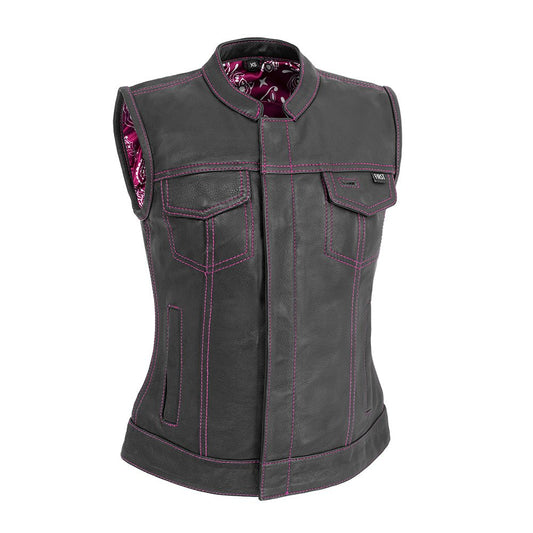 Jessica Women's Motorcycle Leather Vest - Pink - Limited Edition Women's Leather Vest Vests XS