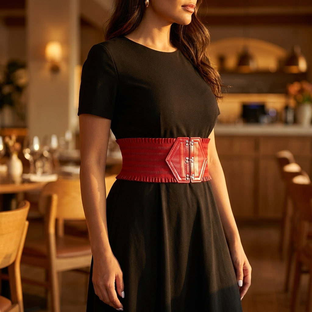 Ruffle Edge Corset Waist Belt — dress view