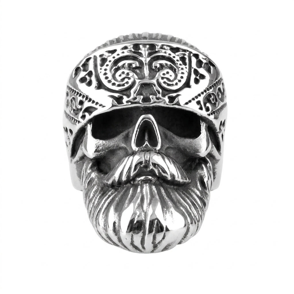 Stainless Steel Biker Ring - Big Beard Hippie Skull Stainless Steel Me
