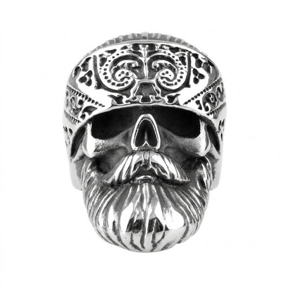 Stainless Steel Biker Ring - Big Beard Hippie Skull Stainless Steel Me