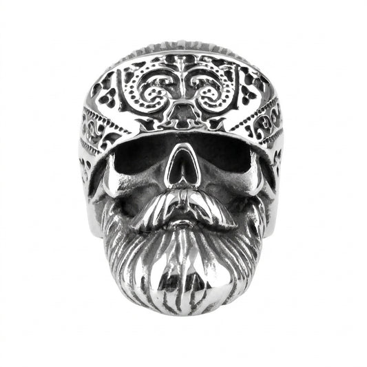 Stainless Steel Biker Ring - Big Beard Hippie Skull Stainless Steel Me