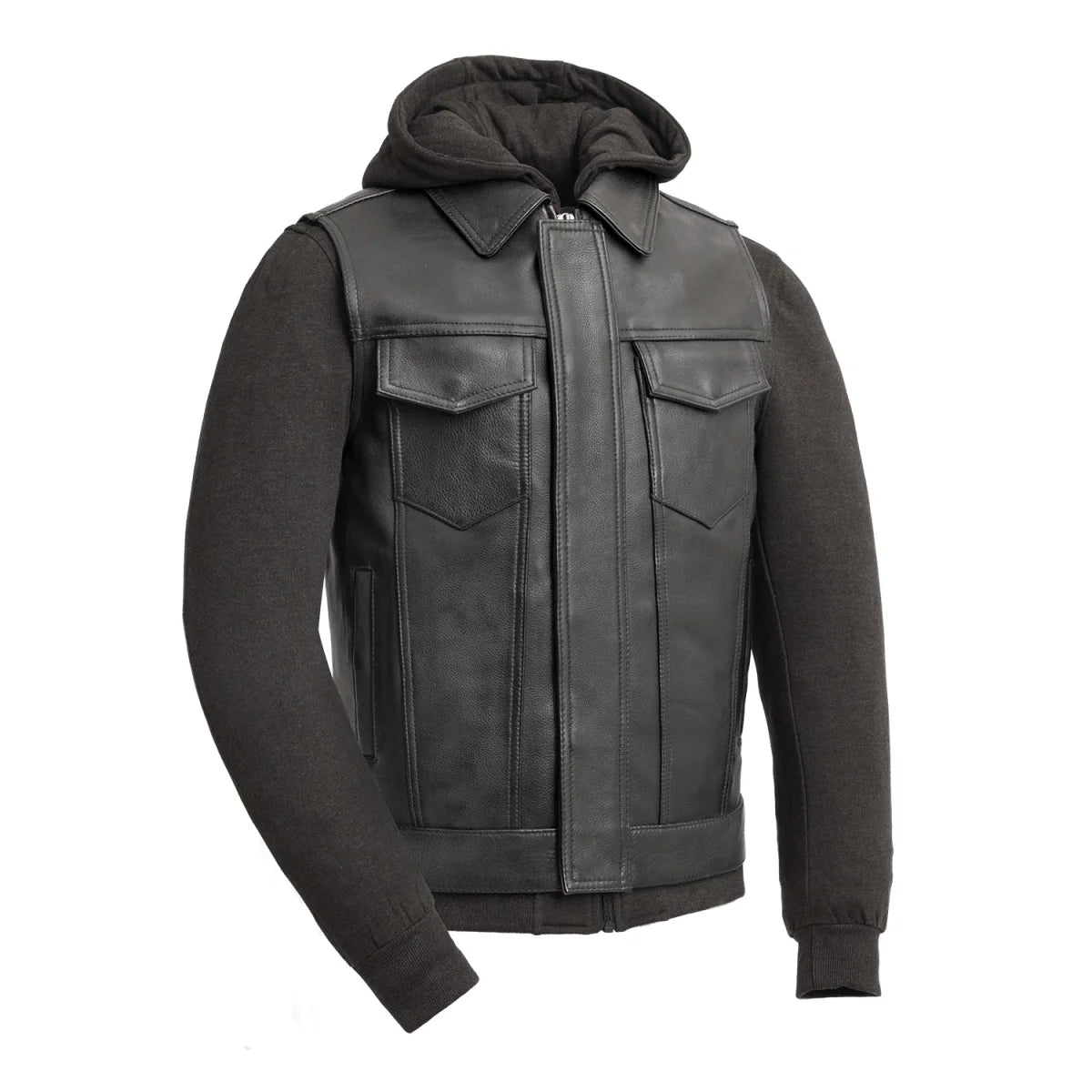 Kent Men's Motorcycle Leather Vest and Hoodie Men's Hoodie First Manufacturing Company Black S