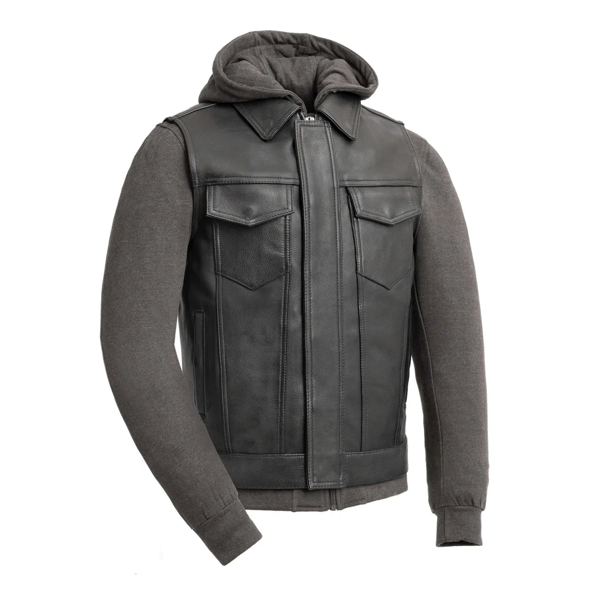 Kent Men's Motorcycle Leather Vest and Hoodie Men's Hoodie First Manufacturing Company Grey S