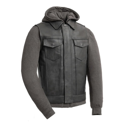 Kent Men's Motorcycle Leather Vest and Hoodie Men's Hoodie First Manufacturing Company Grey S