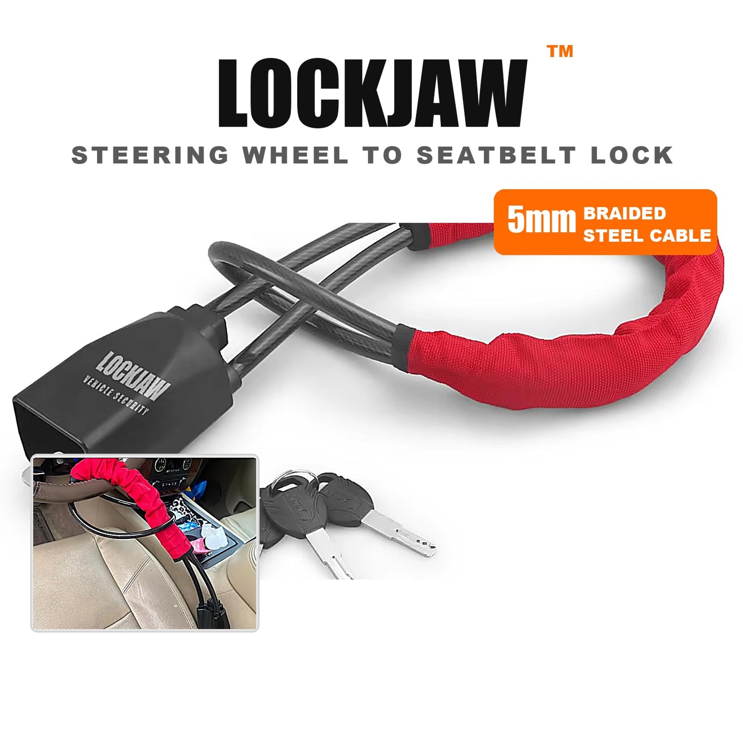 LOCKJAW steering wheel to seatbelt lock with three keys
