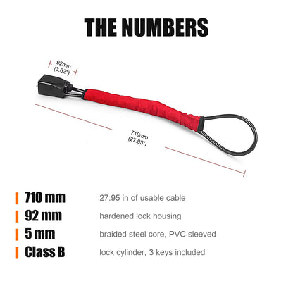 LOCKJAW dimensions: 710mm cable, 92mm housing, 5mm steel