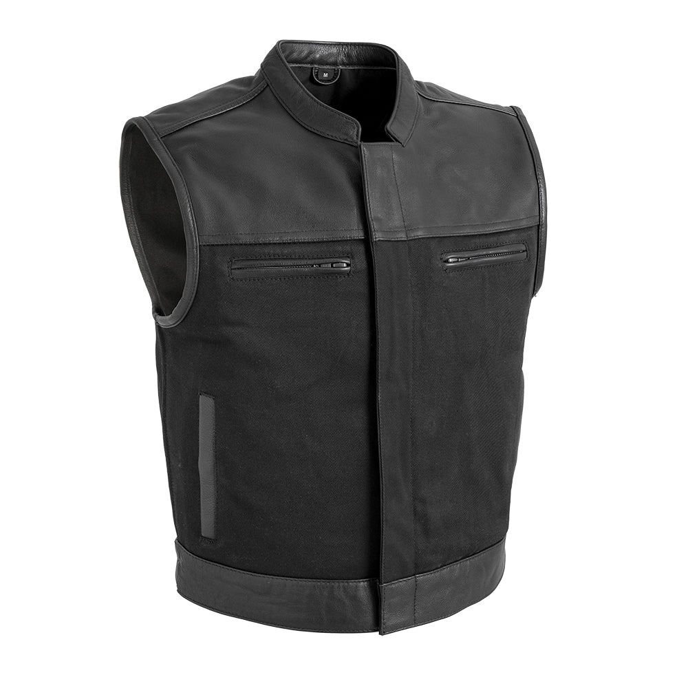 Lowrider Men's Motorcycle Leather/Twill Vest Men's Leather/Twill Vest Vests Black S