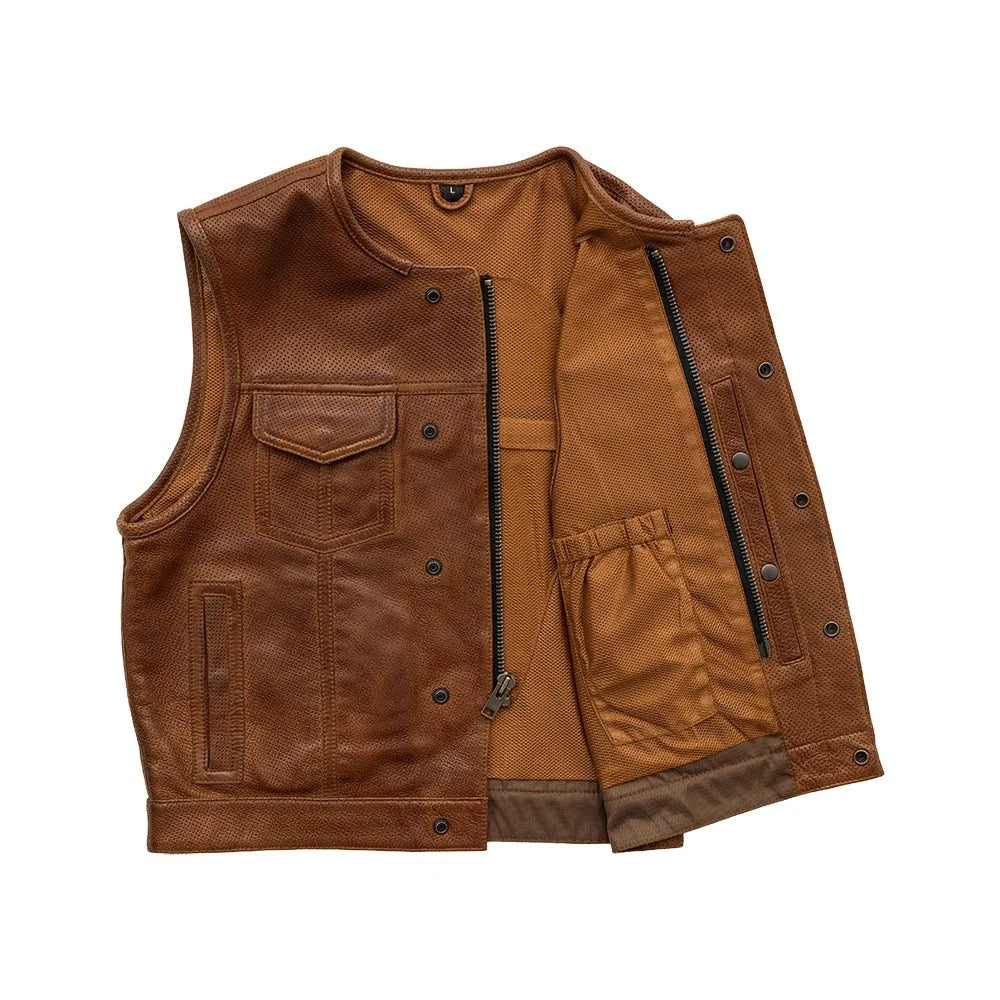 Lowside Men's Perforated Motorcycle Leather Vest Men's Perforated Leather Vest Vests