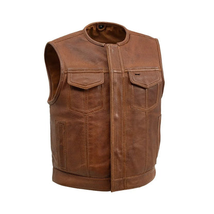 Lowside Men's Perforated Motorcycle Leather Vest Men's Perforated Leather Vest Vests Cognac S