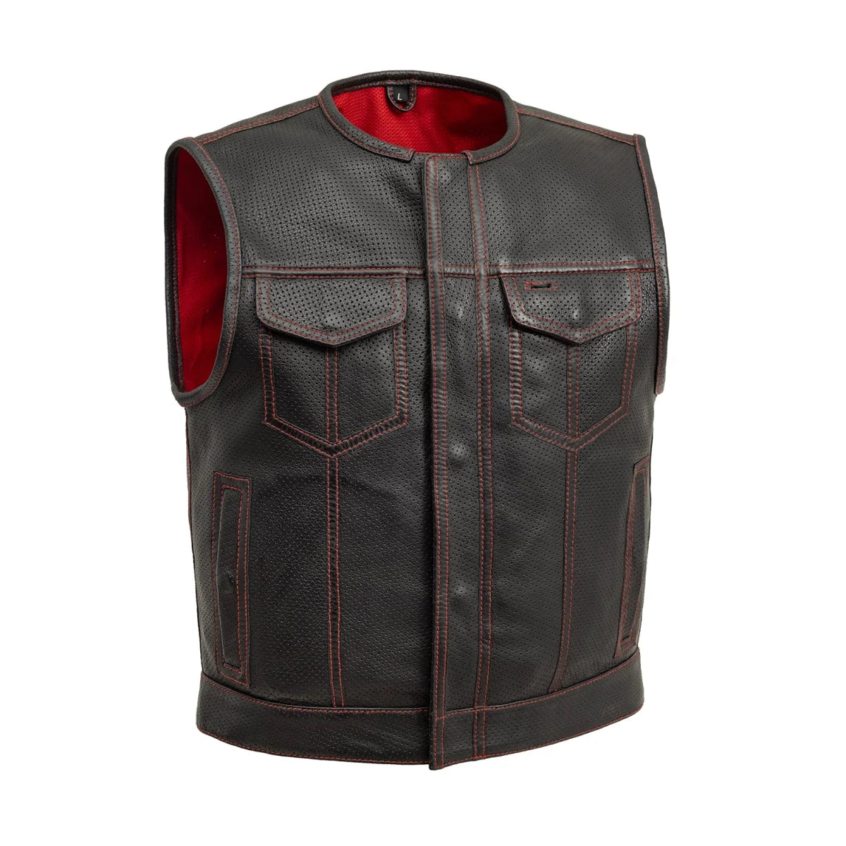 Lowside Men's Perforated Motorcycle Leather Vest Men's Perforated Leather Vest Vests Red S