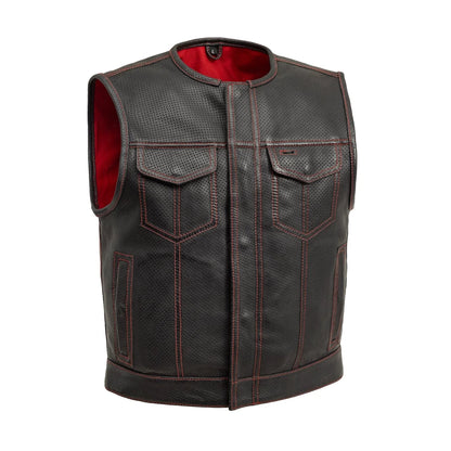 Lowside Men's Perforated Motorcycle Leather Vest Men's Perforated Leather Vest Vests Red S