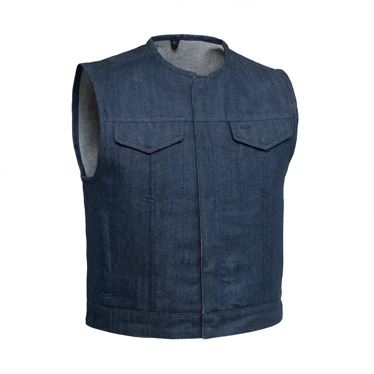 Lowside Men's Motorcycle Denim Vest (Blue) Men's Denim Vest Vests Blue Denim S