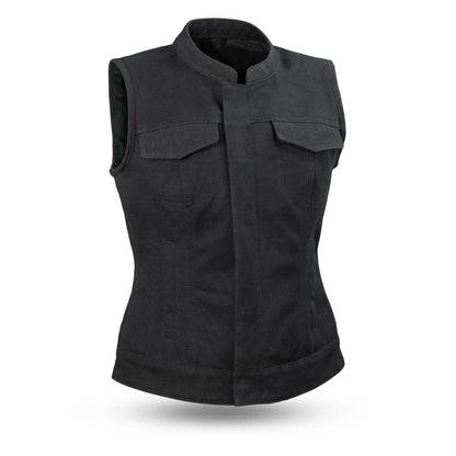 Ludlow Women's Motorcycle Canvas Vest Women's Canvas Vest Vests Black XS