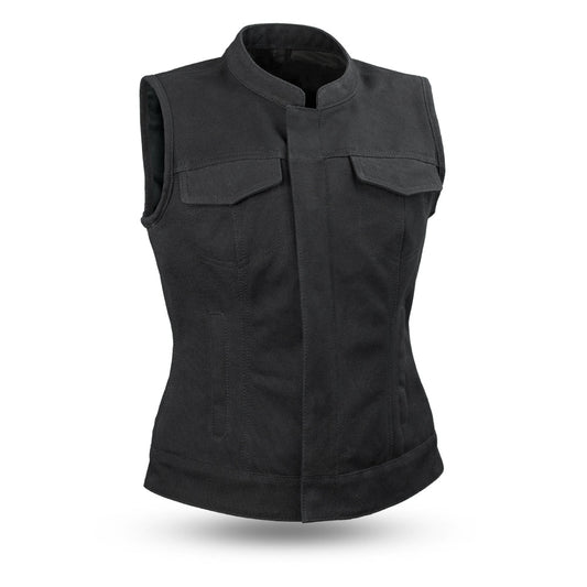 Ludlow Women's Motorcycle Canvas Vest Women's Canvas Vest Vests Black XS