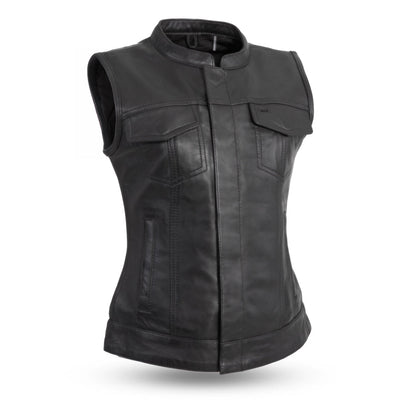 Ludlow Women's Motorcycle Leather Vest Women's Leather Vest Vests Black XS