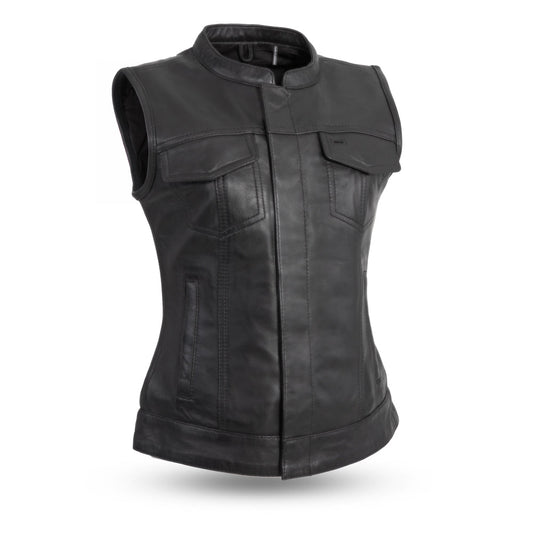 Ludlow Women's Motorcycle Leather Vest Women's Leather Vest Vests Black XS