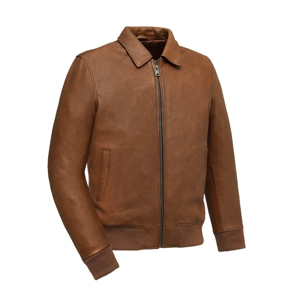 Moto Bomber - Men's Leather Jacket Men's Leather Jacket Jackets Cognac S