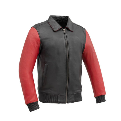 Moto Bomber Two Tone Men's Leather Jacket Men's Leather Jacket Jackets Black Red S