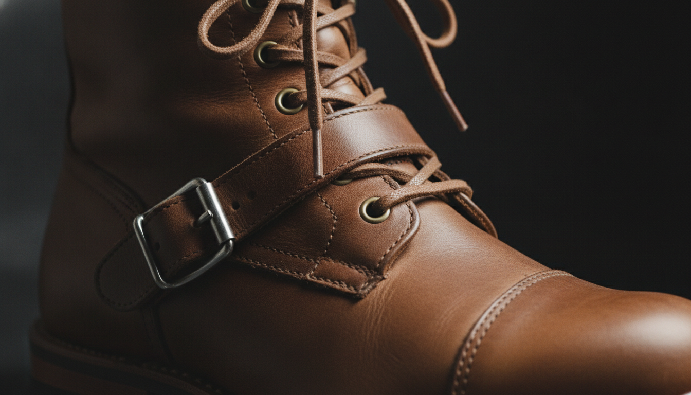 Iron Reign boot dual lace and buckle closure close-up