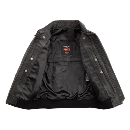 Nancy - Women's Moto Bomber Leather Jacket Women's Bomber Jacket First Manufacturing Company   