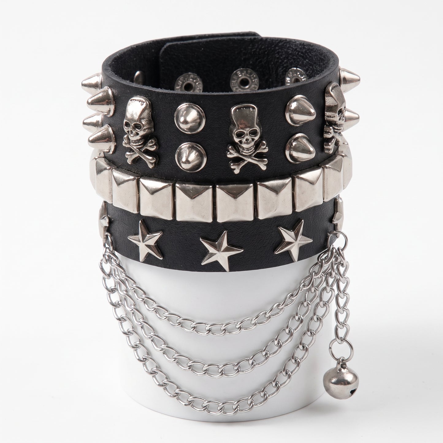 Stainless Steel Biker Ring - 2024 New PU Leather Bracelet Punk Bracele