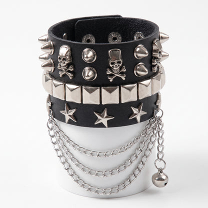 Stainless Steel Biker Ring - 2024 New PU Leather Bracelet Punk Bracele
