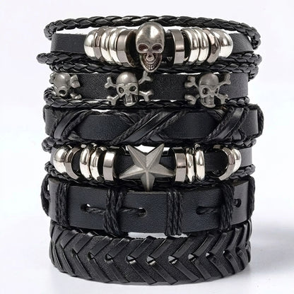 Stainless Steel Biker Ring - Set Black Punk Skull & Star Shaped Alloy