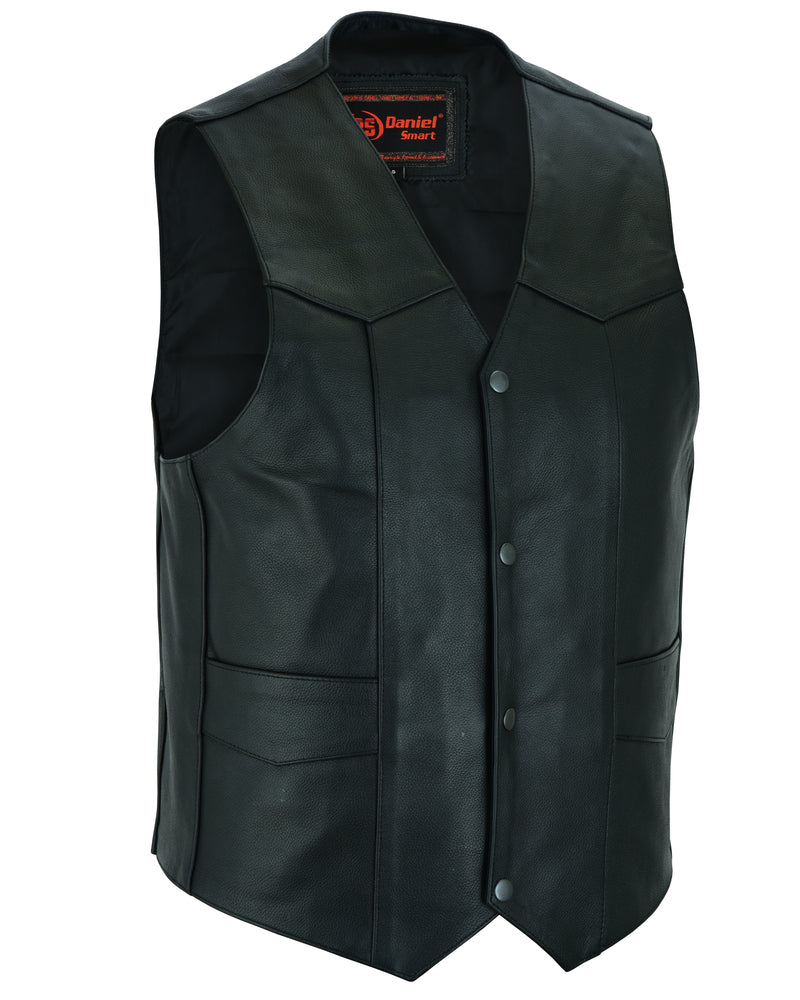 Men's Traditional Leather Motorcycle Vest - Black