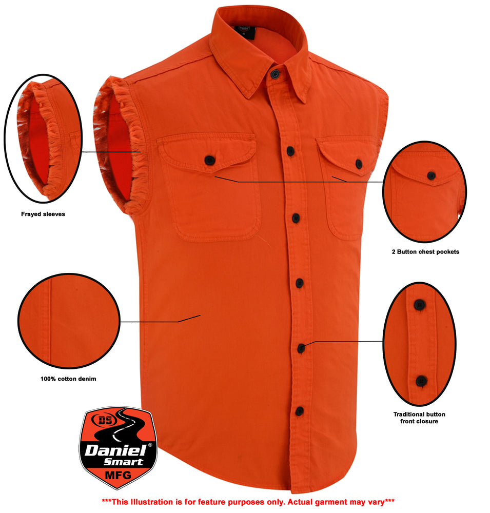 Daniel Smart Men’s Orange Lightweight Sleeveless Denim Shirt