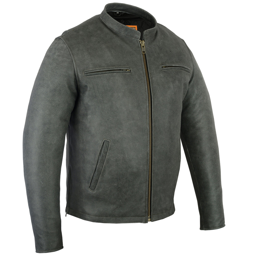 Men’s Sporty Gray Leather Cruiser Jacket