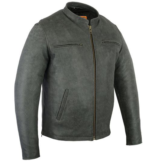 Men’s Sporty Gray Leather Cruiser Jacket