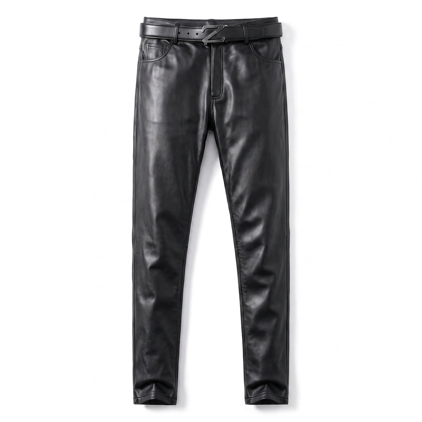 Motorcycle Tie-Down Straps - Men's Leather Pants Skinny Fit Elastic Fa