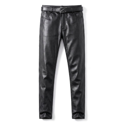 Motorcycle Tie-Down Straps - Men's Leather Pants Skinny Fit Elastic Fa