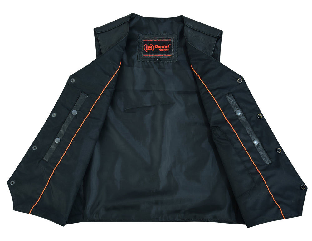Men's Traditional Leather Motorcycle Vest - Black