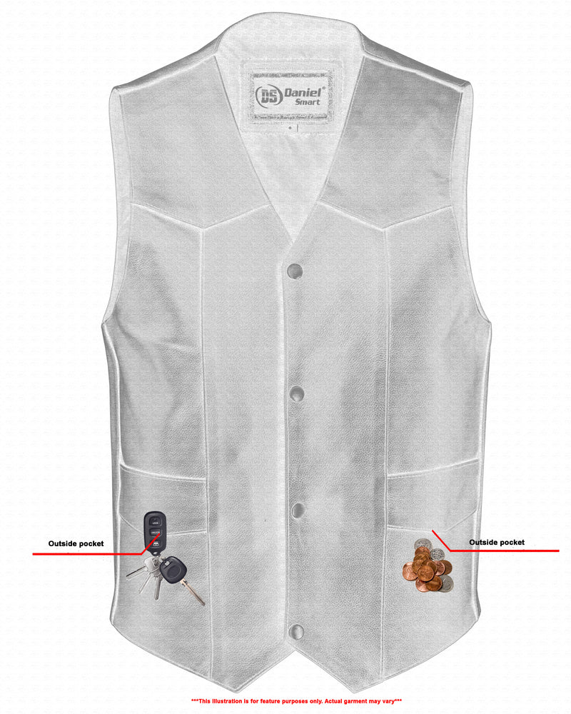 Men's Traditional Leather Motorcycle Vest - Black