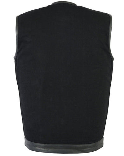 DM Men's Black Denim Single Panel Concealment Vest W/Leather Trim-