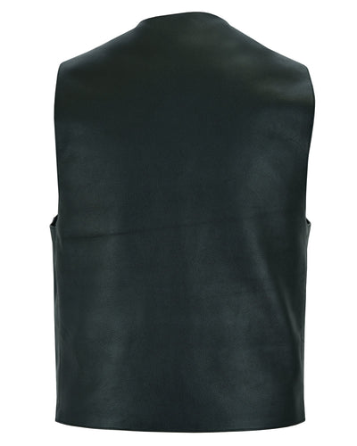 Men's Traditional Leather Motorcycle Vest - Black