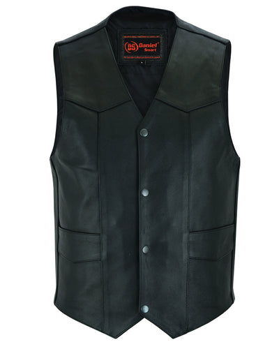 Men's Traditional Leather Motorcycle Vest - Black