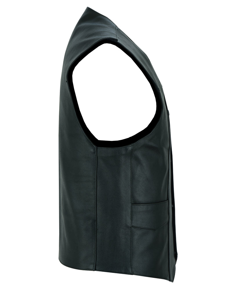Men's Traditional Leather Motorcycle Vest - Black